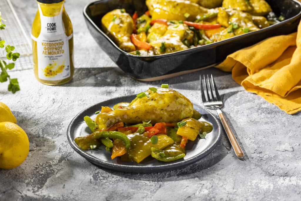 Lemon chicken with colorful bell peppers