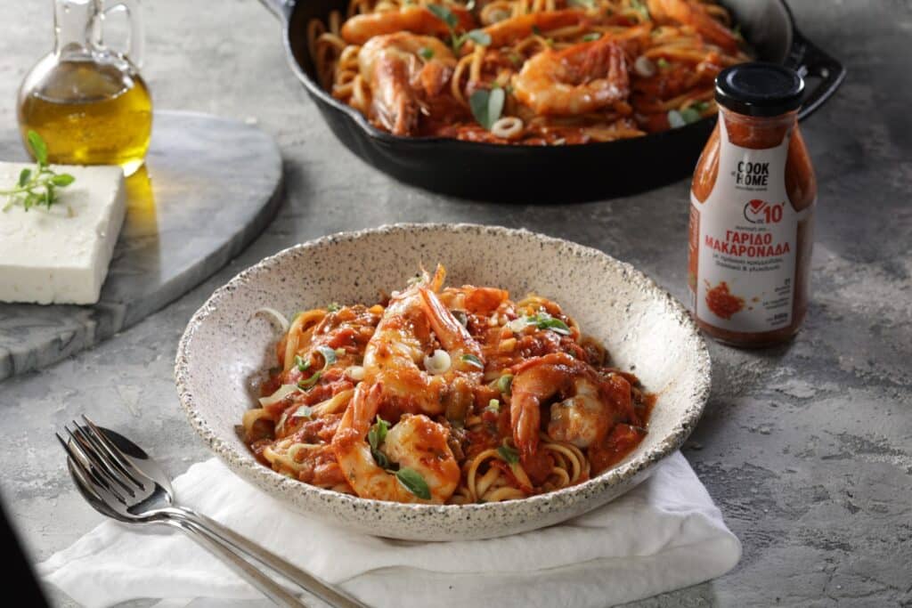 Shrimp linguine with basil